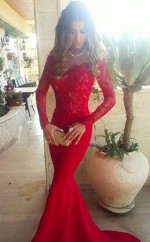 Elastisch Gewebter Satin Aus Schulterfreiem Satin Mit Langen Ärmeln Und Spitzenkleid JTCv4263