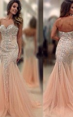 Meerjungfrau Tüll Schatzzug Mit Perlen Kleid JTCv4343