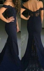 Schulterfreier Zug Aus Meerjungfrau-satin Mit Spitzenkleid JTCv4383