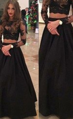 A-linie Spitzenschaufel Lange Ärmel Bodenlang Mit Spitzenkleid JTCv5133