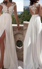 A-linie Chiffon Schaufel Kurzarm Zug Mit Applikation Kleid JTCv5203