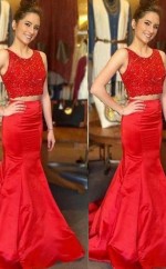 Meerjungfrau Satin Schaufelzug Mit Perlen Kleid JTCv5213