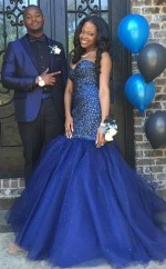 Meerjungfrau Tüll Schatz Bodenlang Mit Perlen Kleid JTCv6003