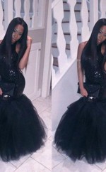 Meerjungfrau Tüll Halfter Bodenlang Mit Paillettenkleid JTCv6163