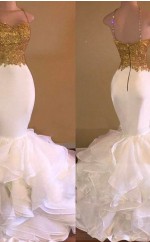 Meerjungfrau Organza Spaghettiträger Bodenlang Mit Applikation Kleid JTCv6873