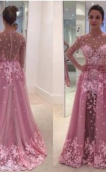 A-linie Tüllschaufel Lange Ärmel Bodenlang Mit Appliziertem Kleid JTCv7023