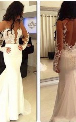 Meerjungfrau Chiffon Schaufel Lange Ärmel Zug Mit Applikation Kleid JTCv7033