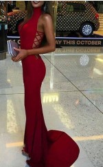 Meerjungfrau Spandex High Neck Zug Mit Rüschen Kleid JTCv7053