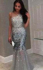 Meerjungfrau Juwel Bodenlanges Pailletten Tüll Kleid JTCvo183