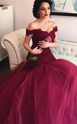 Schulterfreies Bodenlanges Spitzen-tüllkleid Aus Meerjungfrau JTCvo223