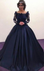 Ballkleid Bateau Langarm Zug Mit Applikation Satin Kleid JTCvo33