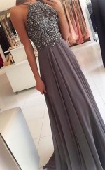 A-linie Chiffon Halfter Zug Mit Perlen Kleid JTCvo703