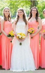 Geraffte Bodenlange Neue Trägerlose Einfache Brautjungfernkleider LPL1272