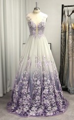 A-lineprincess V-ausschnitt Applique Bodenlanges Kleid Mh04323