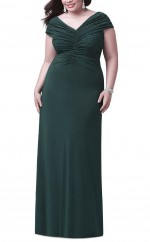 Tief Dunkelgrün Langes Kurzärmliges Brautjungfern- / Partykleid Mit V-ausschnitt PPBD015