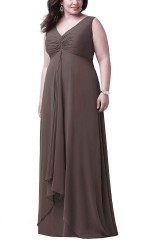 Braune Lange Brautjungfern- / Partykleider Mit V-ausschnitt PPBD016