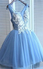 Blau Gegen Hals Kurzes Heimkehrkleid REAL004