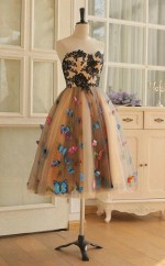 Kurze Tee Länge Champagner BlumenAbschluss ballkleid REAL024