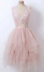 Kurzes V -hals -Rosa -junior -prom -kleid REAL033