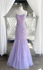 Lila Meerjungfrau Spitze Langes Abschluss ballkleid REALS057