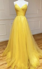 V Hals Gelb Langen Abschluss ballkleid REALS069