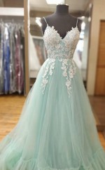 Grüne Spitze Formelles Abendkleid REALS093