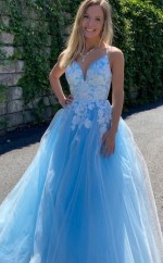 Blau Gegen Nackenspitzen -Abschluss ballkleid REALS095