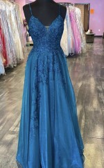 Dunkelblau Gegen Nacken Langes Spitzenabschlusskleid REALS101