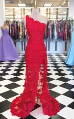 Eine Schulterrote Spitze -Abschluss ballkleid REALS126