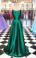 Dunkelgrünes Satin -Abschluss ballkleid REALS127