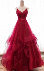 V Hals Burgunderhöhe Abschluss ballkleid REALS130