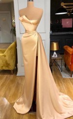 Champagner -Abschluss ballkleid Mit Split REALS157