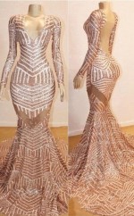 Meerjungfrau Champange V-ausschnitt Paillettenromkleid REALS171