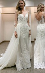 Etui-hochzeitskleid Mit Langen Ärmeln Und Abnehmbarer Schleppe Aus Spitze Twa0602