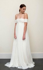 Bodenlanges A-line Schulterfreies Rückenfreies Chiffon Brautkleid Twa0722