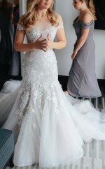 Meerjungfrau-hochzeitskleid Aus Tüll Mit Schulterfreier Schleppe Und Applikationen Twa0972