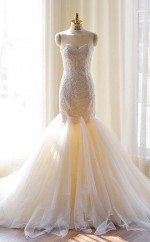 Tüll Meerjungfrau Wunderschöne Spitzenapplikationen Schatz Brautkleid Twa1272