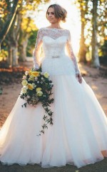 Langarm-ballkleid-organza-hochzeitskleid Mit Perlenstickerei Twa1642