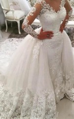 V-ausschnitt Lange Ärmel Applikationen Watteau-schleppe Brautkleid Twa1672