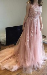 Bezauberndes Rosa Spitzentüll Mit Offenem Rücken Kleine Schleppe Brautkleid Twa1982