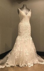 Elegantes Langes Brautkleid Aus Elfenbeinspitze Mit Offenem Rücken Twa2082