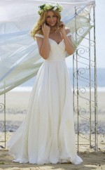 A-linie Off-shoulder Sweep Zug Chiffon Brautkleid Am Strand Twa2302