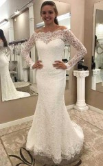 Meerjungfrau Schulterfreies Brautkleid Aus Spitze Mit Langen Ärmeln Twa2482