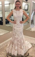 Meerjungfrau Rundhalsausschnitt Brautkleid Aus Spitze Mit Applikationen Twa2492