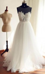 Brautkleid In A-linie Mit U-ausschnitt Aus Tüll Und Spitzenapplikationen Twa2512