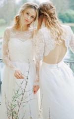 A-linie Rundhalsausschnitt Brautkleid Mit Offenem Rücken Und Spitzenärmeln Twa2602