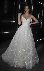 A Line Rückenfreies Brautkleid Mit V-ausschnitt Pailletten Elfenbein Brautkleider Twa2942