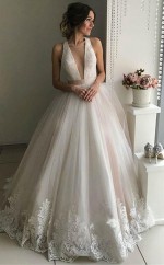 Wunderschönes V-ausschnitt ärmelloses Tüll Brautkleid Brautkleider Twa3062