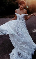 Elegantes A-line Schulterfreies Brautkleid Aus Weißem Tüll Mit Applikationen Twa3372