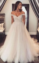 Schulterfreie Tüllärmel Erröten Hochzeitskleid Buntes Brautkleid Twa3542